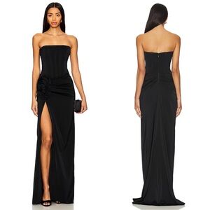 NEW NWT NBD Jake Gown Strapless Corset Maxi Dress Rosette Detail Black